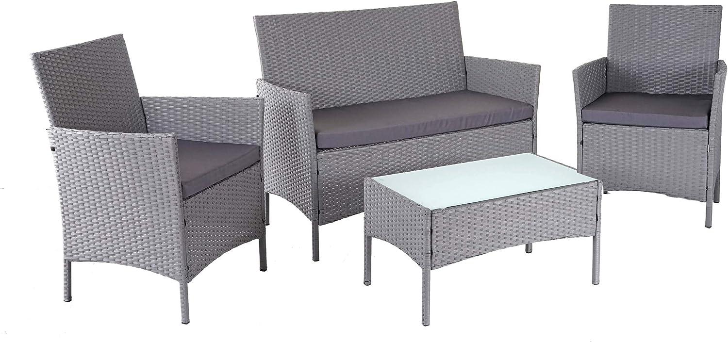 Poly-Rattan Garten-Garnitur HWC-D82, Sitzgruppe Lounge-Set ~ grau mit Kissen anthrazit Bild 1