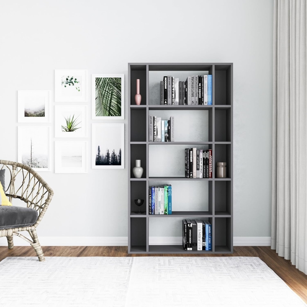 Stylish Anthracite Bookshelf, 90 x 25 x 163.6 cm | 100% Melamine Coated Particle Board, 18 mm Thick | Wall-Mountable, Scandinavian Design, Ideal for Home & School Bild 1