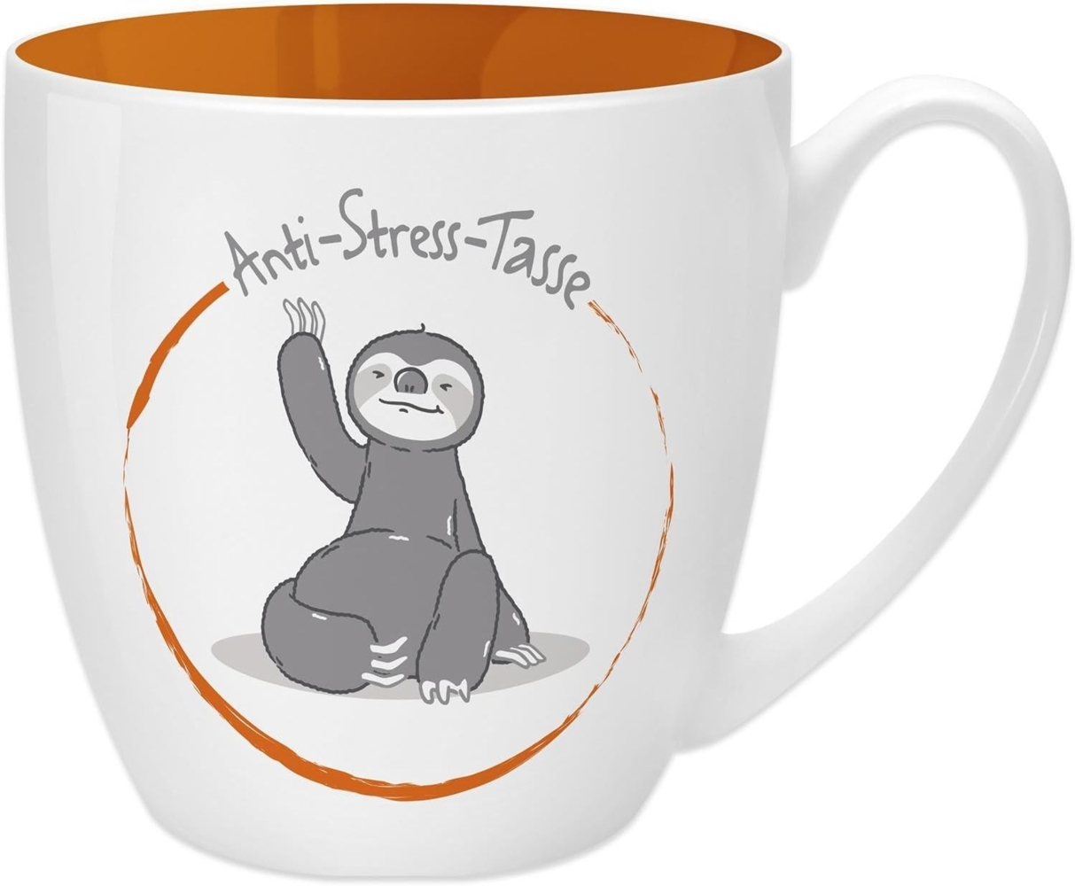 Gruss & Co 45514 Anti-Stress Tasse Faultier, 45 cl, Geschenk, New Bone China, Orange, 9.5 cm Bild 1