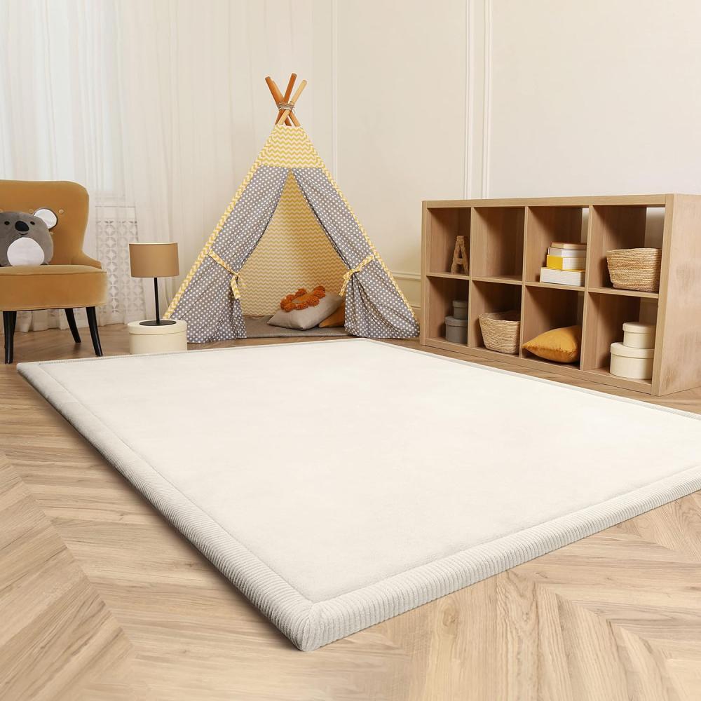 Paco Home Teppich Kinderzimmer Kinderteppich Baby Spielteppich Krabbeldecke Krabbelmatte Weich rutschfest Jungen Mädchen Deko, Grösse:100x200 cm, Farbe:Creme Bild 1