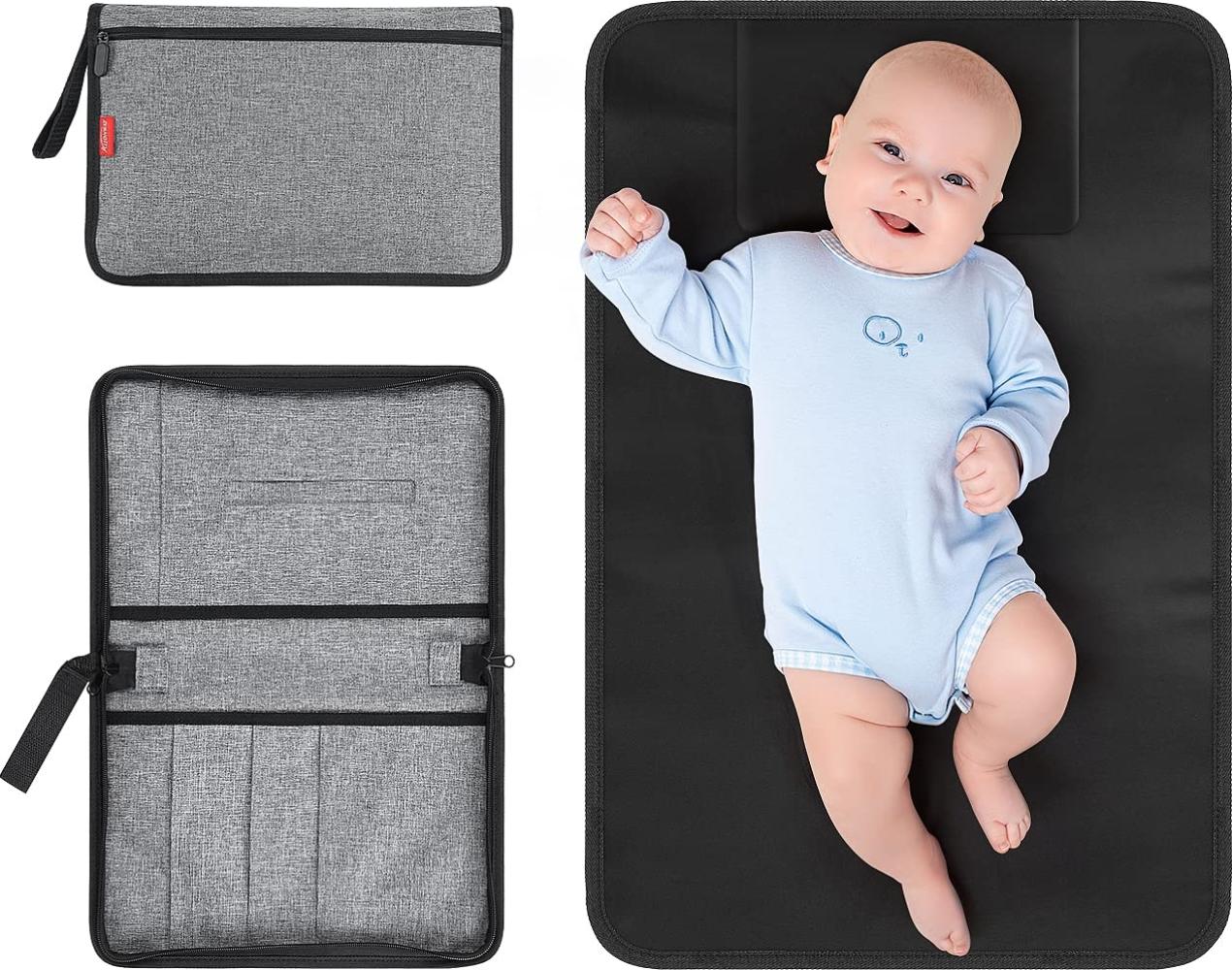 ALLONWAY Wickelunterlage Unterwegs, Baby Tragbare Wickelunterlage ,Faltbare Wickelunterlage mit Kopfkissen und Stauraum, Baby Wickelunterlage für Neugeborene Kleinkind Säuglinge Bild 1