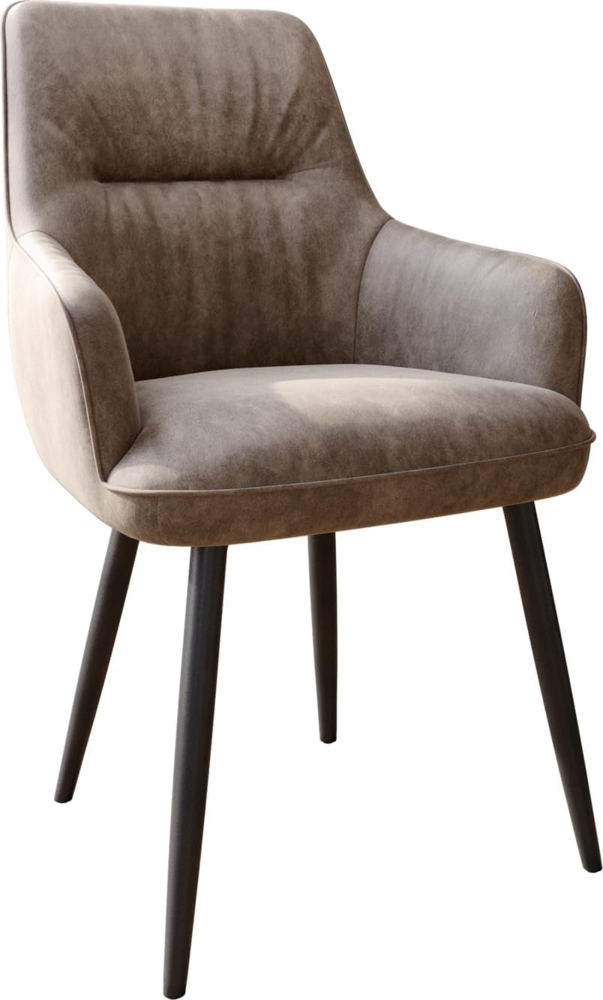 Esszimmerstuhl Zelia-Flex mit Armlehnen Mikrofaser Taupe Vintage 4-Fuß konisch Schwarz Taschenfederkern Bild 1