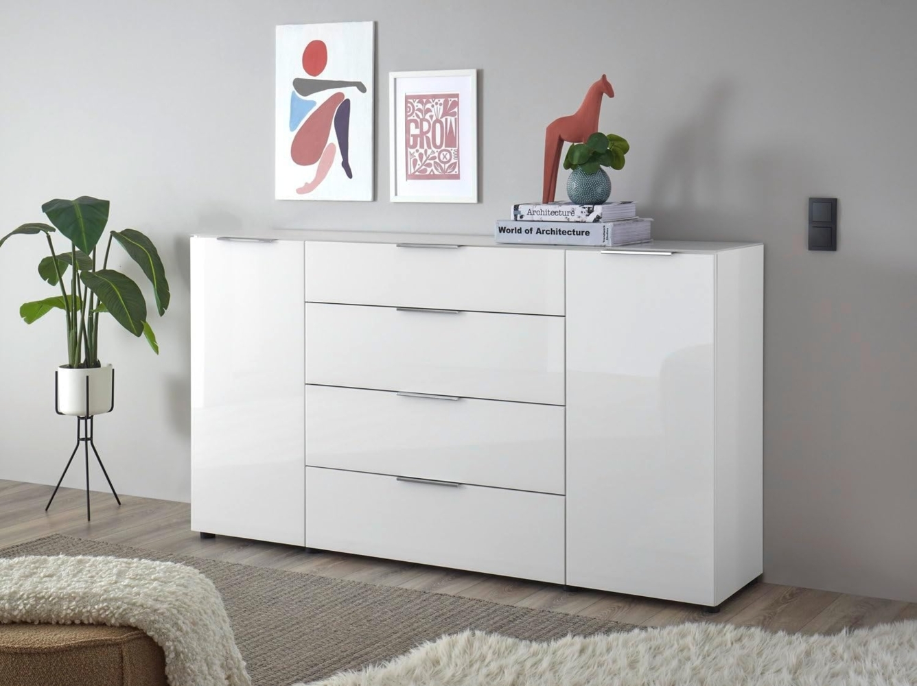 moebel-dich-auf Sideboard TREND 4 (180 cm breit, Metallgriffe), Front und Oberboden aus Glas Bild 1