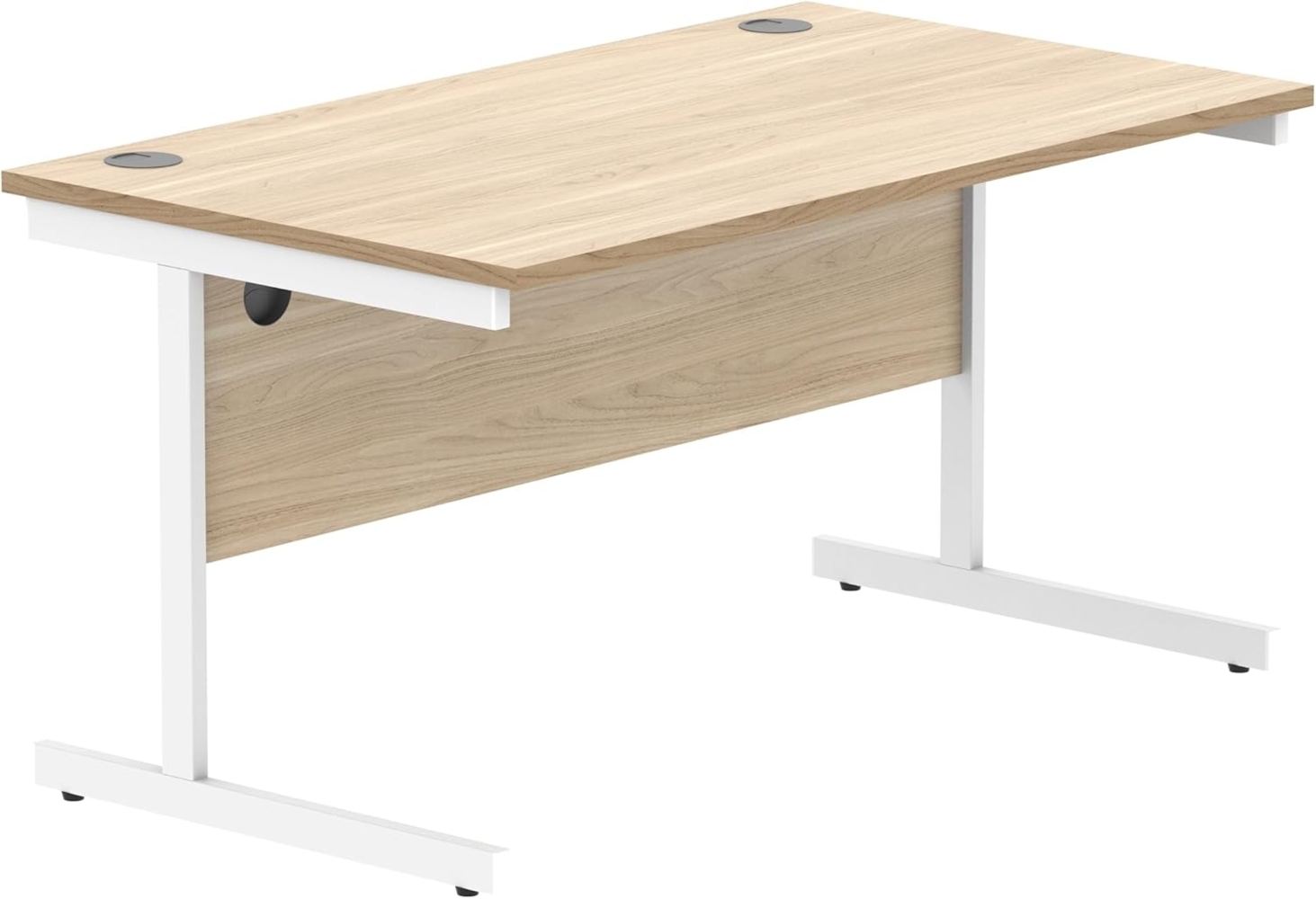 office hippo Essentials Rechteckiger Schreibtisch-Computer-Arbeitsplatz, Heimbürotisch mit Kabelanschluss-Management, 140x80 cm, Holz, Kanadische Eiche Bild 1