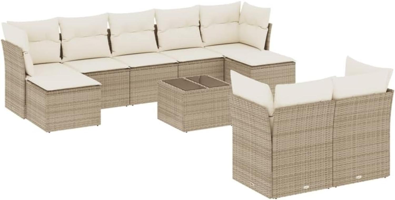 vidaXL 10-tlg. Garten-Sofagarnitur mit Kissen Beige Poly Rattan 3218318 Bild 1