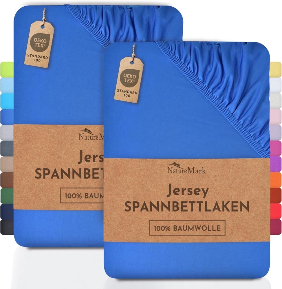 NatureMark 2er Pack Kinder JERSEY Spannbettlaken, Spannbetttuch 100% Baumwolle in vielen Größen und Farben MARKENQUALITÄT ÖKOTEX STANDARD 100 | 70x140 cm - royal blau Bild 1