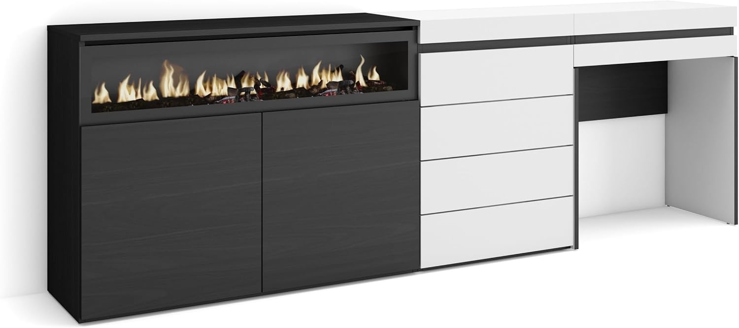 Skraut Home | Sideboard, Kommode | Aufbewahrungsschrank | 227 x 75 x 35 cm | Für Schlafzimmer, Zimmer | Elektrokamin. | Kommode mit Schubladen | Schminktisch | Moderner Stil | Weiß Bild 1