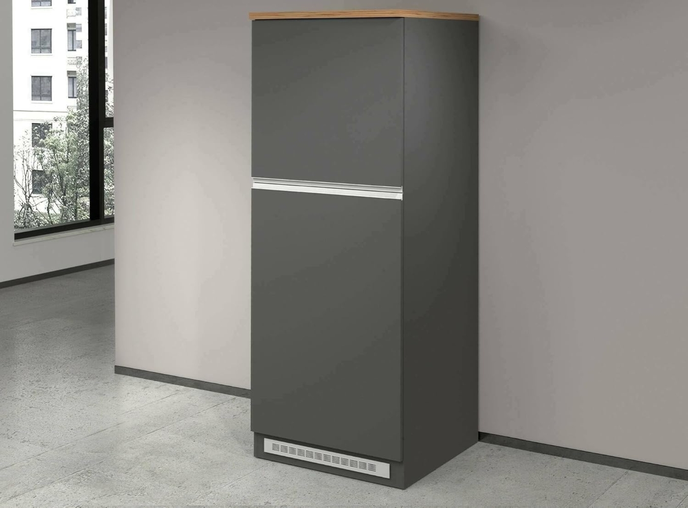 Dmora - Küchenschrank Plinio, Mehrzweckschrank, Küchenzeile Schrank, Multifunktionales Kühlregal, 100% Made in Italy, 60 x 60 x 165 cm, Anthrazit und Eiche Bild 1