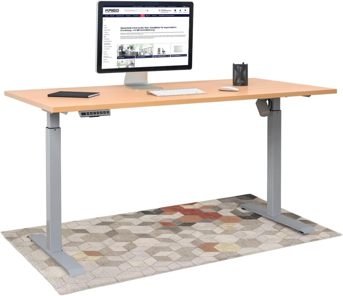 HighDesk SMART Höhenverstellbarer Schreibtisch (Silber + Buche I 160 x 80 cm) - Elektrischer Sitz- & Stehtisch mit Tischplatte - Stehschreibtisch Elektrisch Höhenverstellbar - von Krieg Bild 1