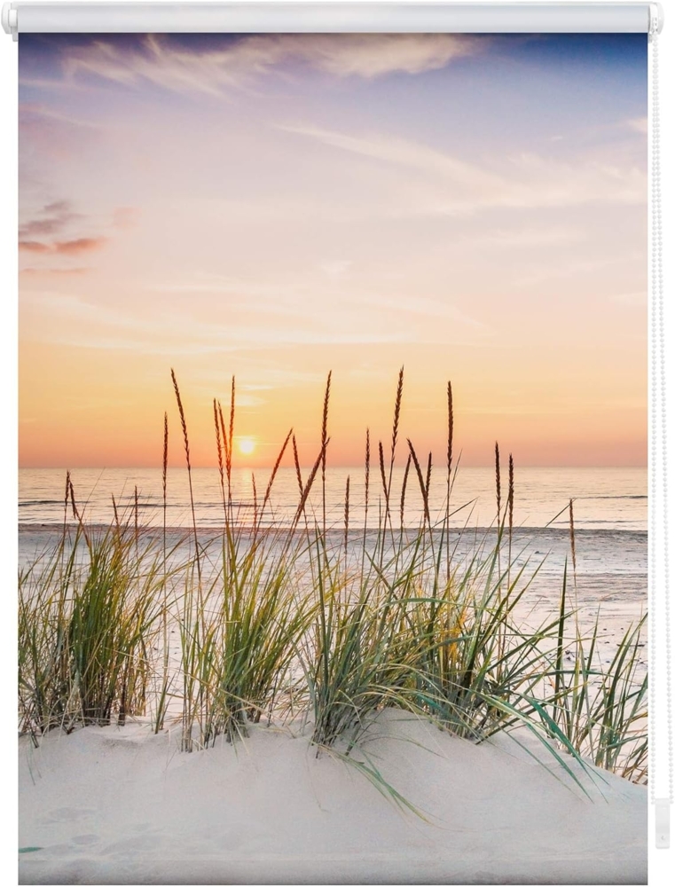 Seitenzugrollo Rollo Klemmfix, ohne Bohren, Verdunkelung, Nordseestrand - Rot Weiß, LICHTBLICK ORIGINAL, verdunkelnd, freihängend, Klemmfix Bild 1