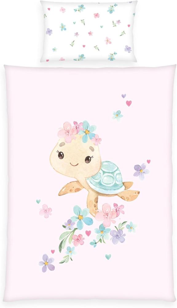 Herding Baby Kinder Renforce Bettwäsche Little Turtle rosa Blumen 100x135 cm Bild 1