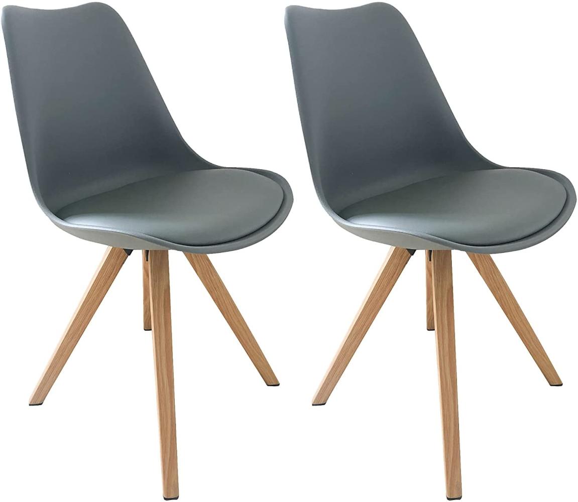 byLIVING Esszimmerstuhl 2er Set Kira / Kunstoff, Kunstleder in grau / Gestell Metall in Eiche-Optik foliert / Esszimmerstuhl / Wohnzimmerstuhl / bis 110 kg / B 48, H 86, T 55,5 cm Bild 1