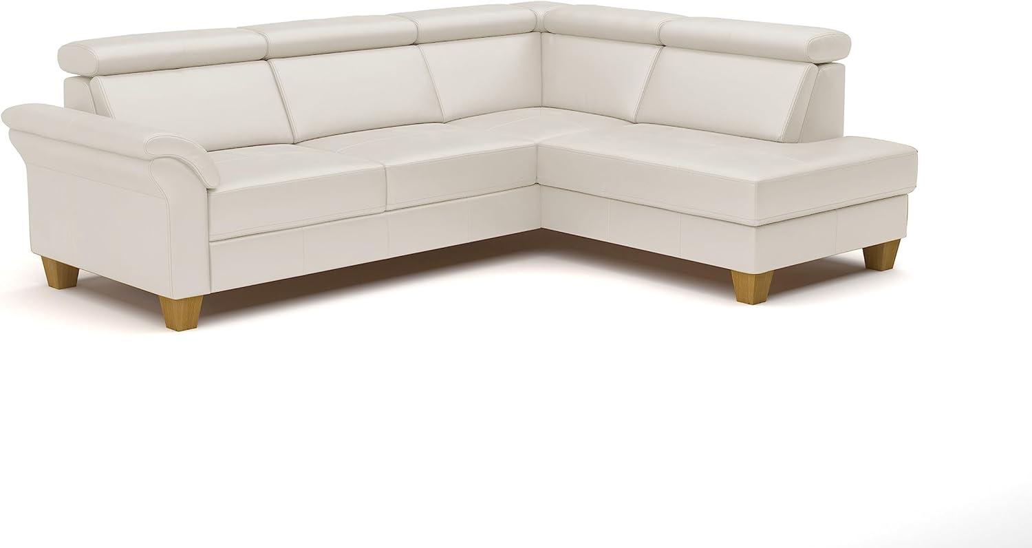 CAVADORE Leder-Ecksofa Ammerland mit Ottomane / Landhaus-Sofa mit Federkern + Kopfteilverstellung / 245 x 84 x 194 / Leder Weiß Bild 1