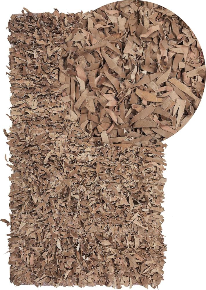 Teppich beige 80 x 150 cm Leder Shaggy MUT Bild 1