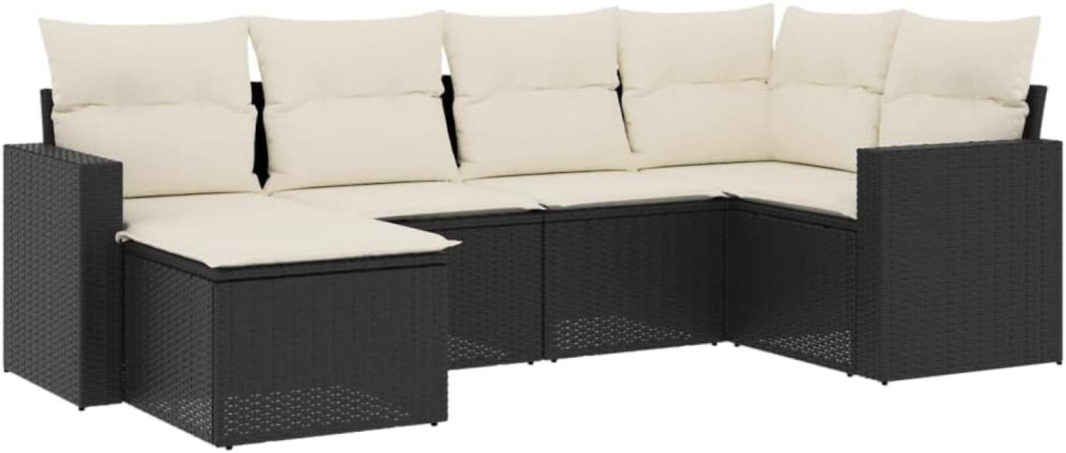 vidaXL 6-tlg. Garten-Sofagarnitur mit Kissen Schwarz Poly Rattan Bild 1