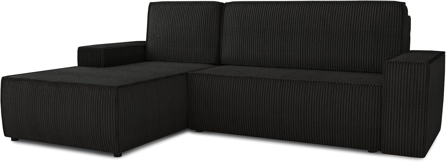 Ecksofa Totti L mit Schlaffunktion und Bettkasten - Cord Stoff - L-Form Couch, Polstersofa, Schlafsofa, Sofagarnitur (Schwarz (Poso 135) Seite: Links) Bild 1