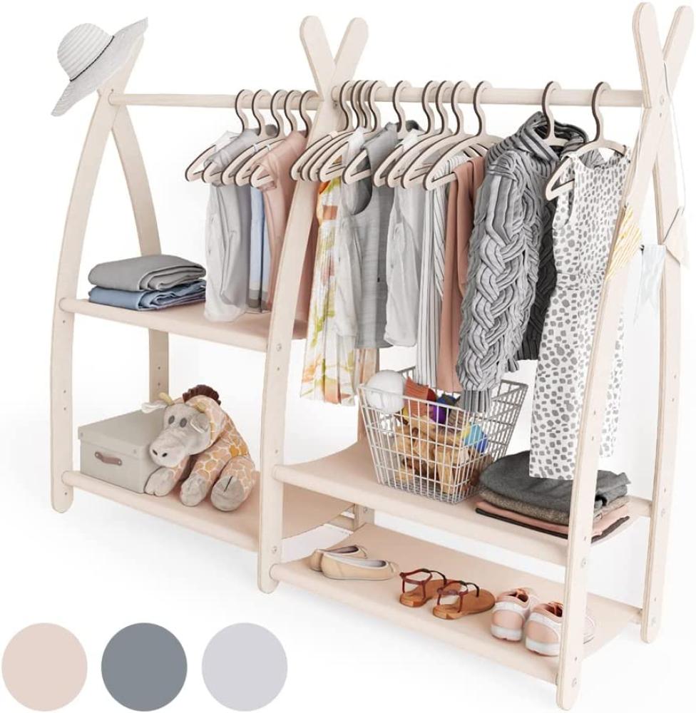 MAMOI® Kleiderstange Baby Kinderzimmer Beige | Kinderkleiderstange | Kinder Kleiderständer Baby | Kleiderständer | Garderobenständer Kinder | Baby Garderobe | Kindergarderobe | 100% ECO | Made in EU Bild 1