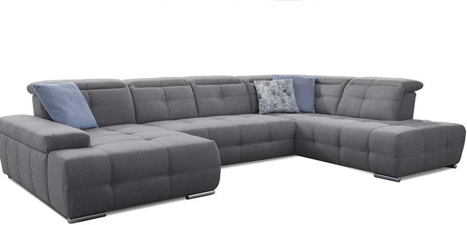 Cavadore Wohnlandschaft Mistrel mit Schlaffunktion / U-Form Bettsofa mit leichter Fleckentfernung dank Soft Clean / Geeignet für Haushalte mit Kindern, Haustieren /343 x 77 x 228 / grau Bild 1