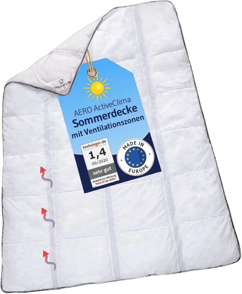 AERO ActiveClima 155x220 Sommerdecke mit innovativer Climabalance®-Technologie | Luftige Steppdecke mit Ventilationsstreifen und hohe Atmungsaktivität | Perfekt als leichte Sommer-Decke, 155x220 cm Bild 1