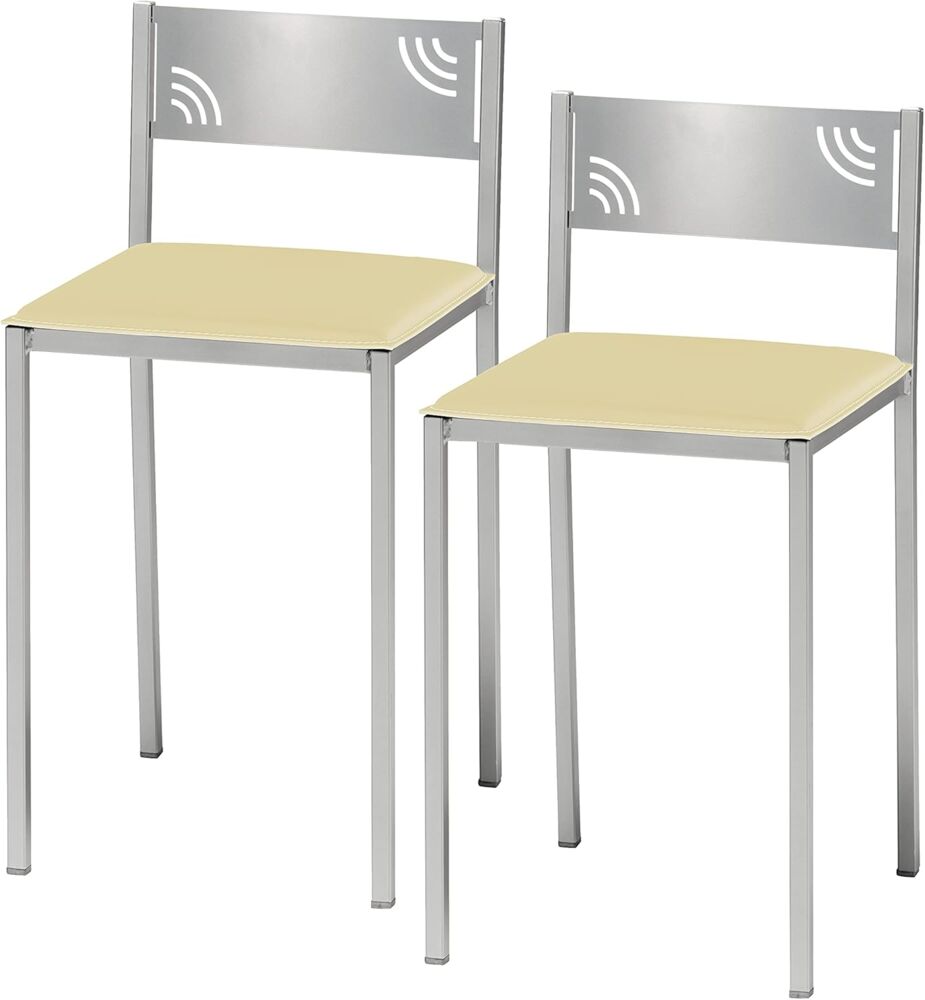 ASTIMESA Zwei Küchenhocker mit niedriger Rückenlehne aus Kunstleder, beige, Sitzhöhe 45 cm. Bild 1