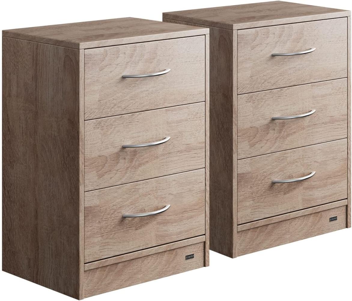 Casaria Nachttisch 2er Set 54x39x28cm 3 Schubladen Kabelführung Wandbefestigung Boxspringbett Schlafzimmer Nachtschrank Nachtkonsole Nachtkommode Eiche Bild 1