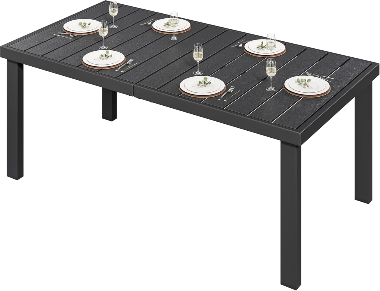 YITAHOME Gartentisch, 140x90 cm Terrassentisch mit WPC-Holztischplatte und Aluminiumrahmen, wetterfest, quadratischer Outdoor-Terrassentisch mit E-Beschichtung, Outdoor-Esstisch für Garten, Schwarz Bild 1