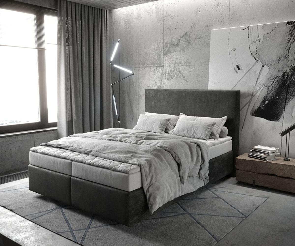 Boxspringbett Dream-Well Mikrofaser Anthrazit Vintage 140x200 cm mit Matratze und Topper Bild 1