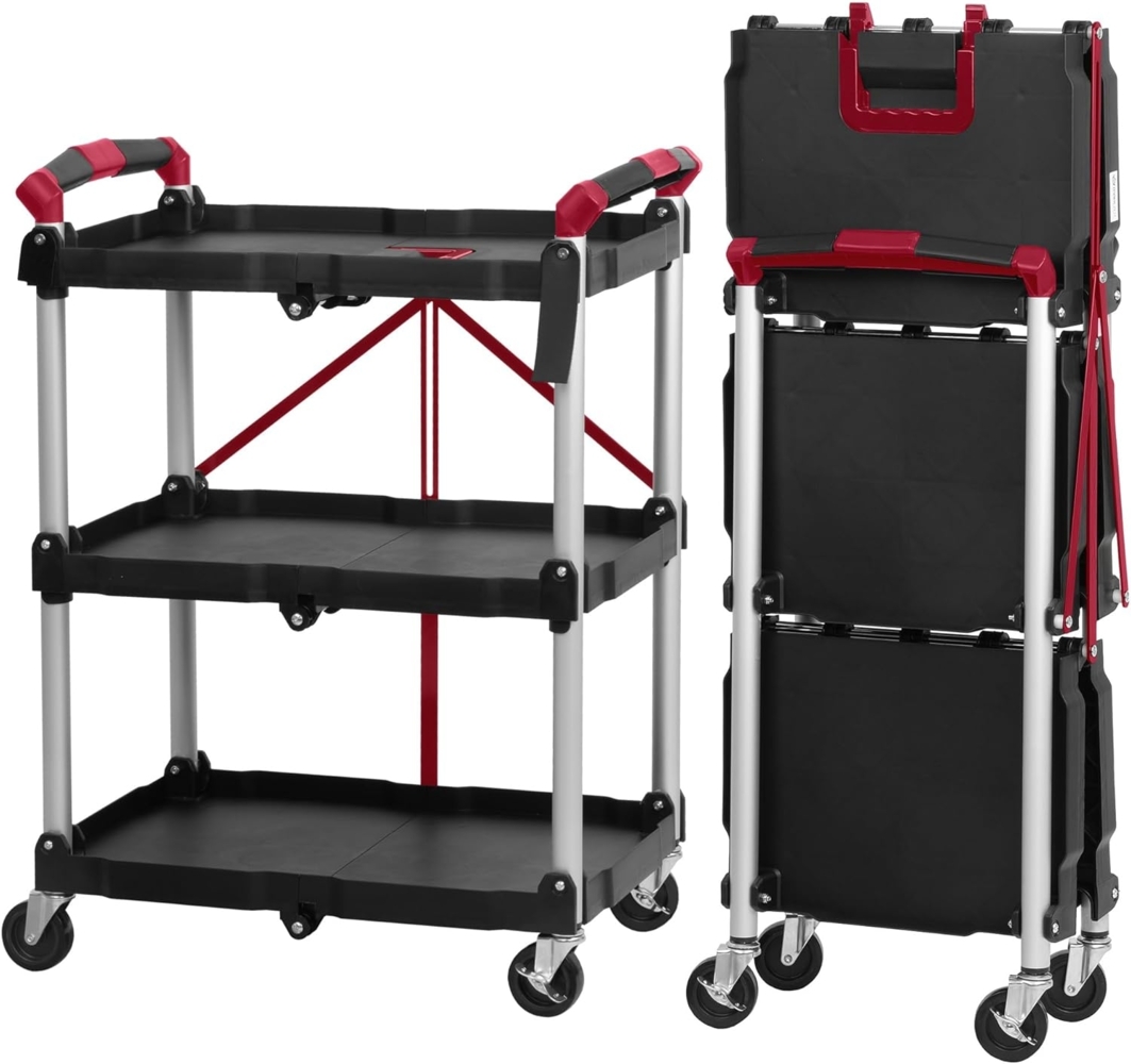 Mahlzeit Servierwagen Faltbarer Servierwagen mit Rollen, belastbar bis 150 kg Rot/Schwarz, (1 St) Bild 1