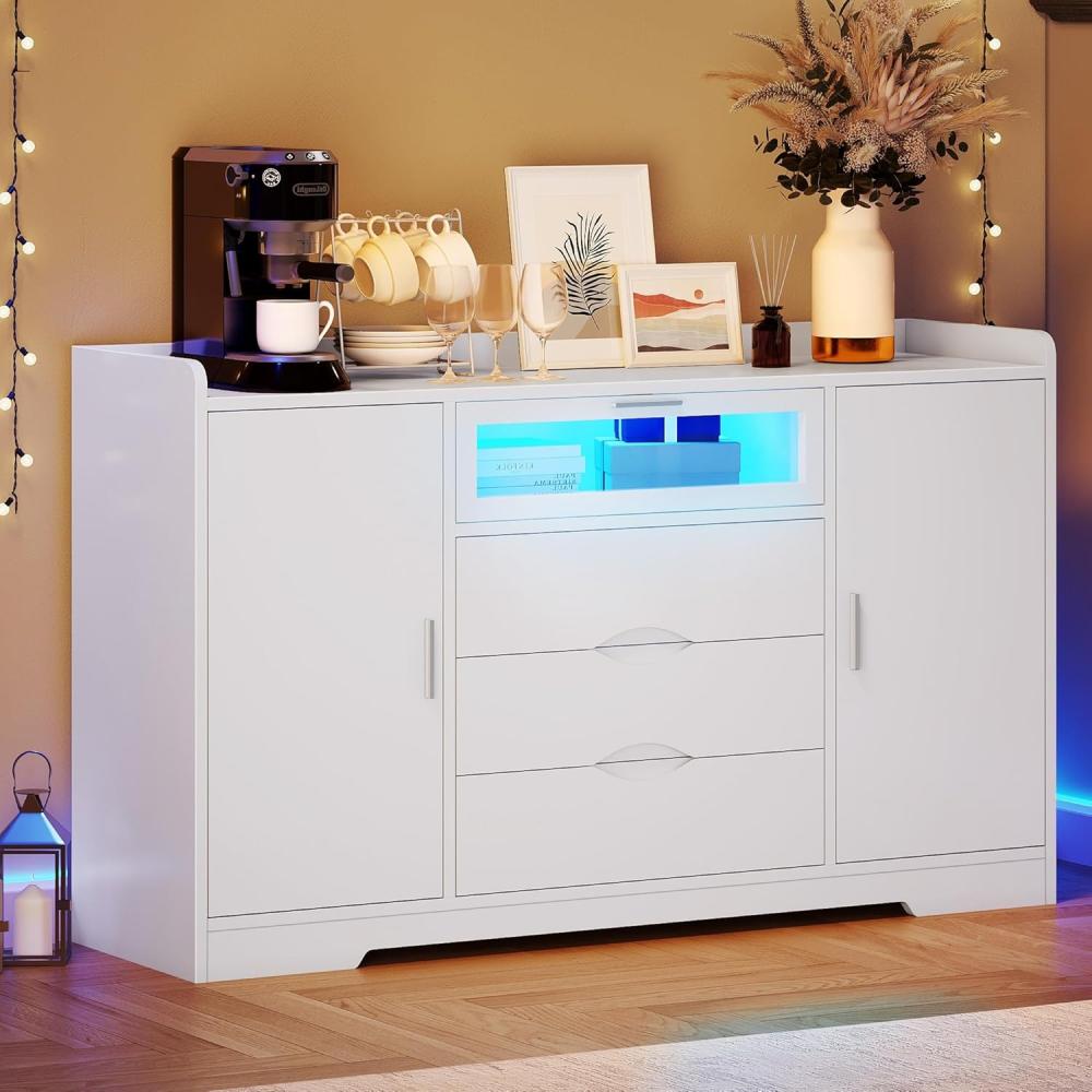 YITAHOME Kommode Weiß, Sideboard Wohnzimmer mit LED-Licht, Küchenschrank für Flure, Eingangsbereiche, Küche oder Wohnzimmer, 140.1x35x85cm Bild 1