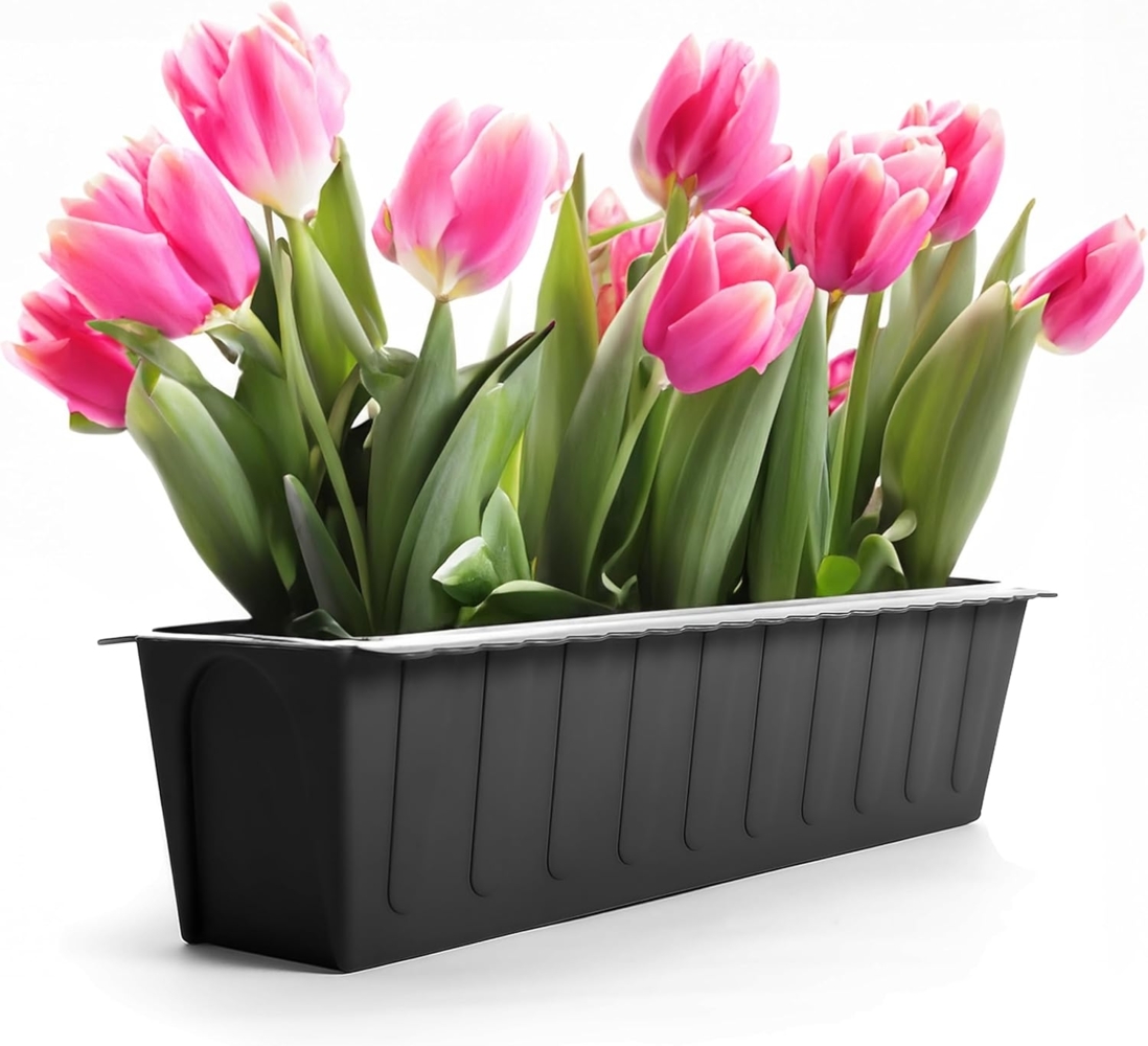BigDean 4 Stück Paletten Blumenkästen Einsatz in Anthrazit – Pflanzkasten zum Bepflanzen & Dekorieren – Balkonkasten für Kräuter, Blumen & Pflanzen – UV-stabiler & wetterbeständiger Kunststoff Bild 1