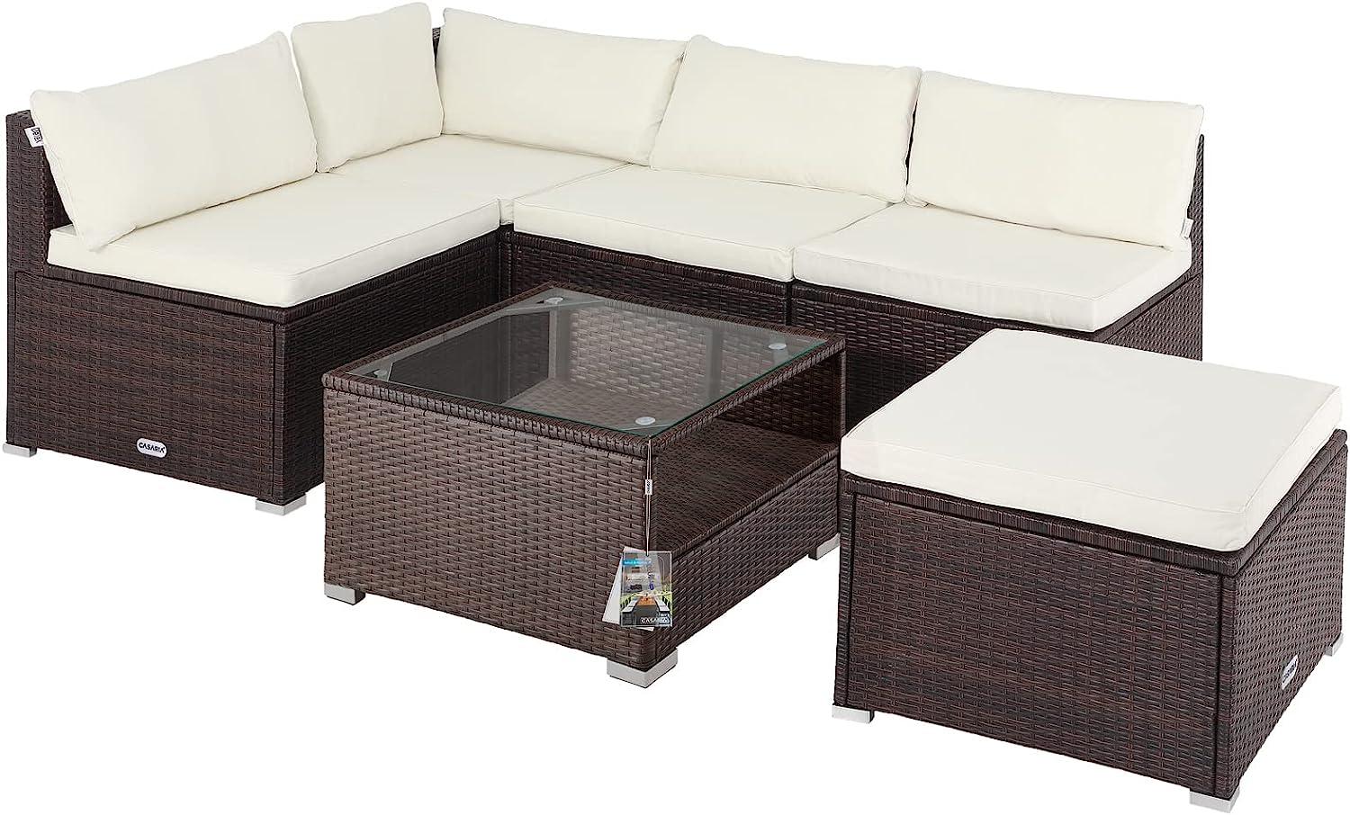 Casaria Polyrattan Lounge Set 'Perth', braun/creme Bild 1