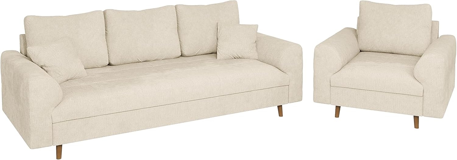 S-Style Möbel Polstergarnitur 3+1 Kristian mit Holzfüßen im skandinavischen Stil aus Chenille-Stoff, (1x 3-Sitzer-Sofa, 1x Sessel), mit Wellenfederung Bild 1