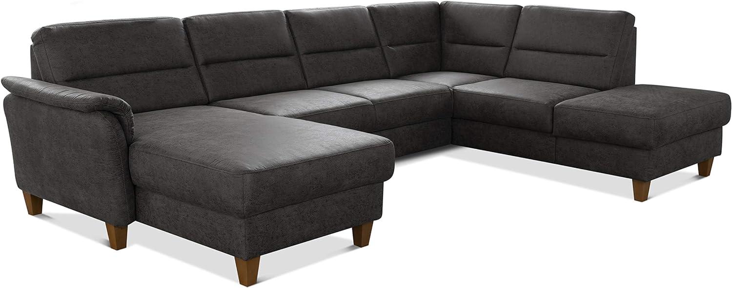 CAVADORE Wohnlandschaft Palera / U-Form Sofa mit Schlaffunktion, Stauraum und Federkern / 314 x 89 x 212 / Mikrofaser in Lederoptik, Dunkelgrau Bild 1