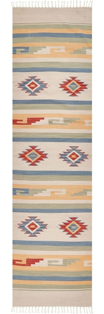 Kelim Teppich Baumwolle mehrfarbig 80 x 300 cm geometrisches Muster Kurzflor APARAN Bild 1