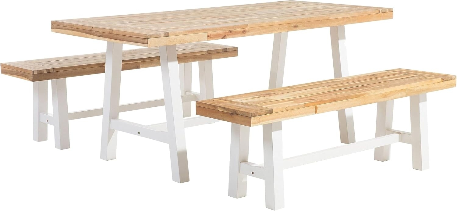 Gartentisch Set SCANIA Akazienholz 170x80x74 cm Weiß Bild 1