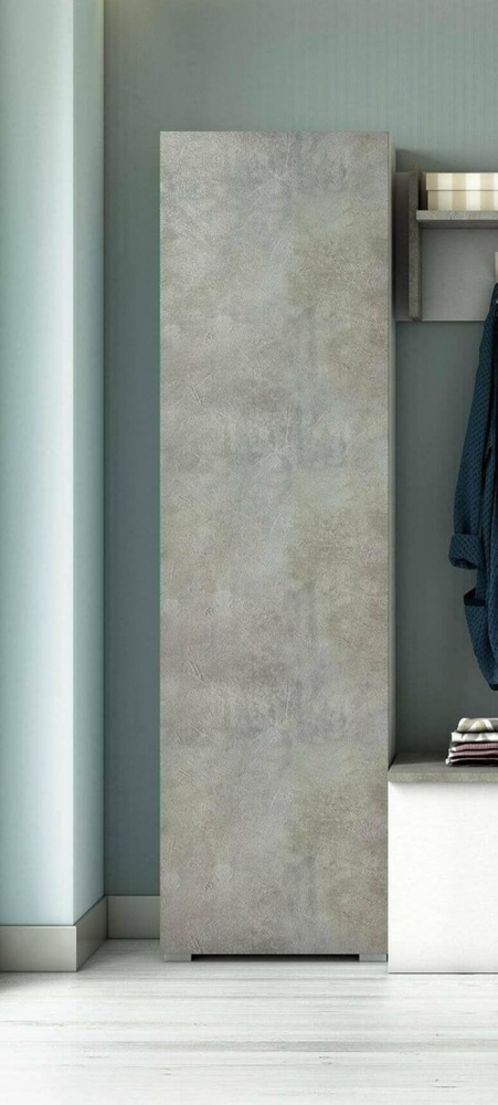 Dmora - Mehrzweckschrank 1 Tür Fiordaliso, linearer Schrank mit 1 Tür und 7 Regalen, Säule für Eingang oder Badezimmer, modernes Schuhregal, 100 % Made in Italy, 50 x 30 x 182 cm, Zement und Weiß Bild 1