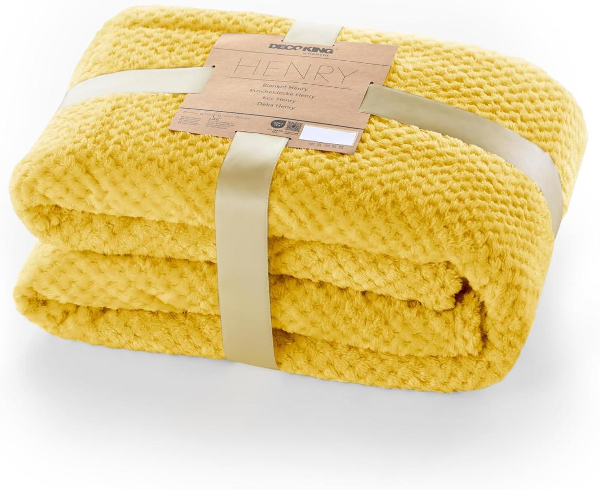 DecoKing Kuscheldecke 150x200 cm senfgelb Decke Microfaser Wohndecke Tagesdecke Fleece weich sanft kuschelig skandinavischer Stil gelb Henry Bild 1