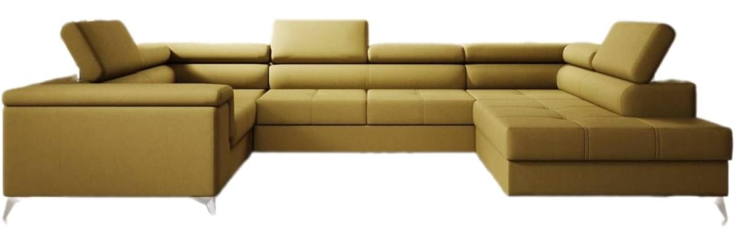 Designer Sofa Torino mit Schlaf- und Klappfunktion Stoff Senf Rechts Bild 1