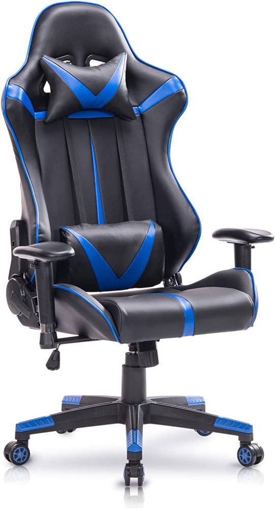 WOLTU® Racing Stuhl Gaming Stuhl Bürostuhl Schreibtischstuhl Sportsitz mit Armlehne, mit Kopfstütze und Lendenkissen, höhenverstellbar, dick gepolsterte Sitzfläche aus Kunstleder, Blau, BS13bl Bild 1