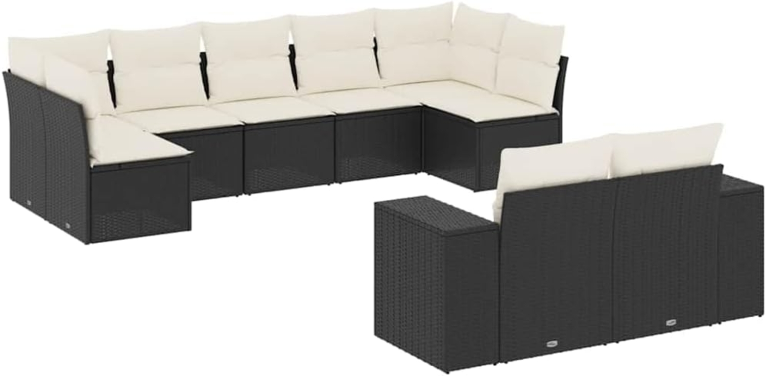 vidaXL 9-tlg. Garten-Sofagarnitur mit Kissen Schwarz Poly Rattan 3255353 Bild 1