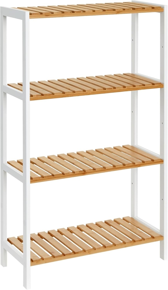 SONGMICS Badezimmerregal, Badregal, Küchenregal, Schuhregal, Standregal aus Bambus, 26 x 60 x 100 cm, ideal für Bad, Wohnzimmer, Flur, Küche, weiß-naturfarben BCB034N01 Bild 1