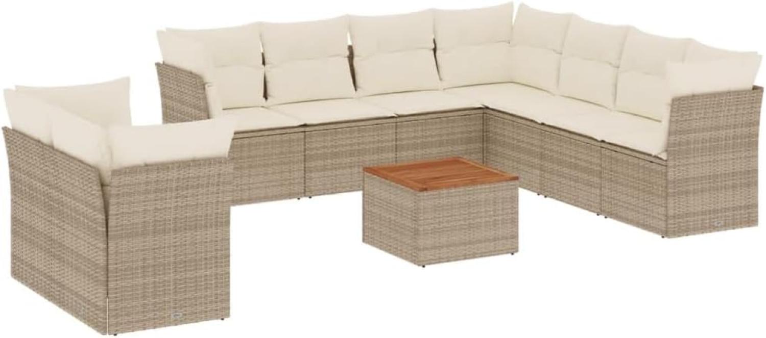 vidaXL 10-tlg. Garten-Sofagarnitur mit Kissen Beige Poly Rattan 3223713 Bild 1