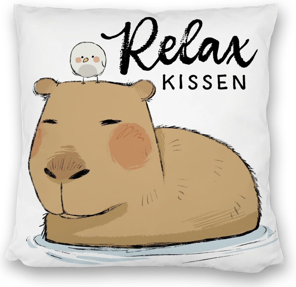 speecheese Dekokissen Capybara Kissen satiniert mit Spruch Relax Kissen satiniert Bild 1