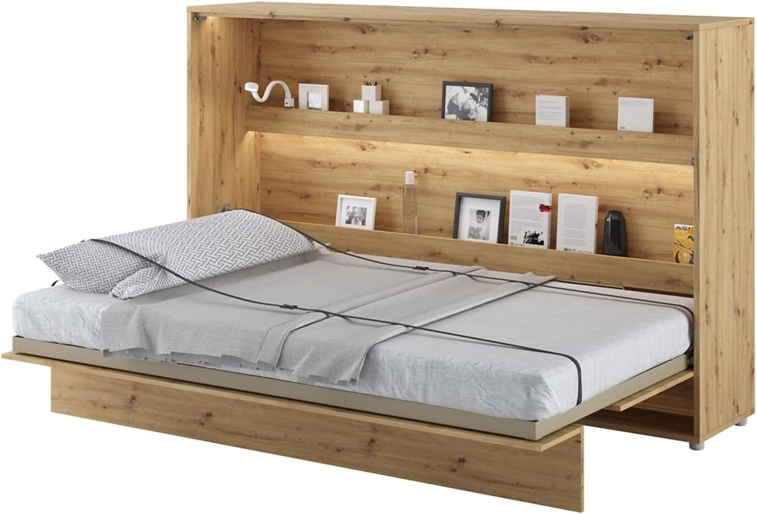 MEBLINI Schrankbett Bed Concept - BC-05 - 120x200cm Horizontal - Artisan Eiche mit Matratze - Wandbett mit Lattenrost - Klappbett mit Schrank - Wandklappbett - Murphy Bed - Bettschrank Bild 1