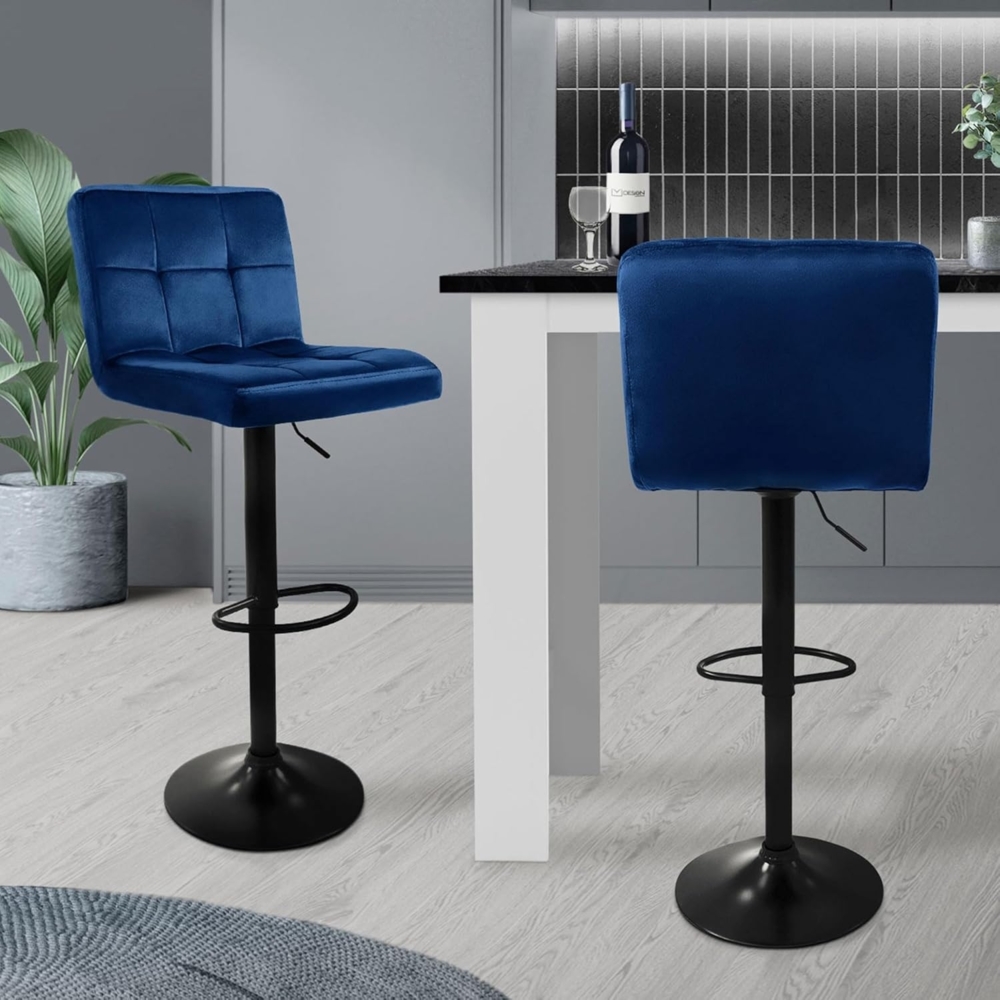 ML-DESIGN Barhocker Gepolsterter Barstuhl mit Rückenlehne und Fußstütze, 360° drehbar (2 St), Drestuhl höhenverstellbar 63-83 cm, Blau, Bezug aus Samt Bild 1