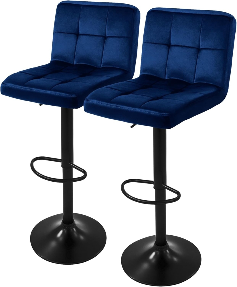 ML-DESIGN Barhocker Gepolsterter Barstuhl mit Rückenlehne und Fußstütze, 360° drehbar (2 St), Drestuhl höhenverstellbar 63-83 cm, Blau, Bezug aus Samt Bild 1