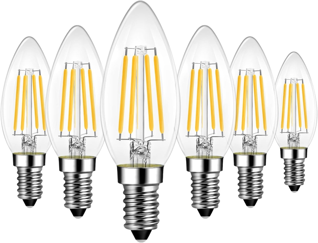 LVWIT E14 LED Warmweiß 7W, Kerzenlampe für Kronleuchter, Filament Glühbirne Kerzeform E14 1055LM 2700K, ersetzt 75W Halogenlampen, Classic Glühfaden, Nicht Dimmbar, 6er Pack Bild 1