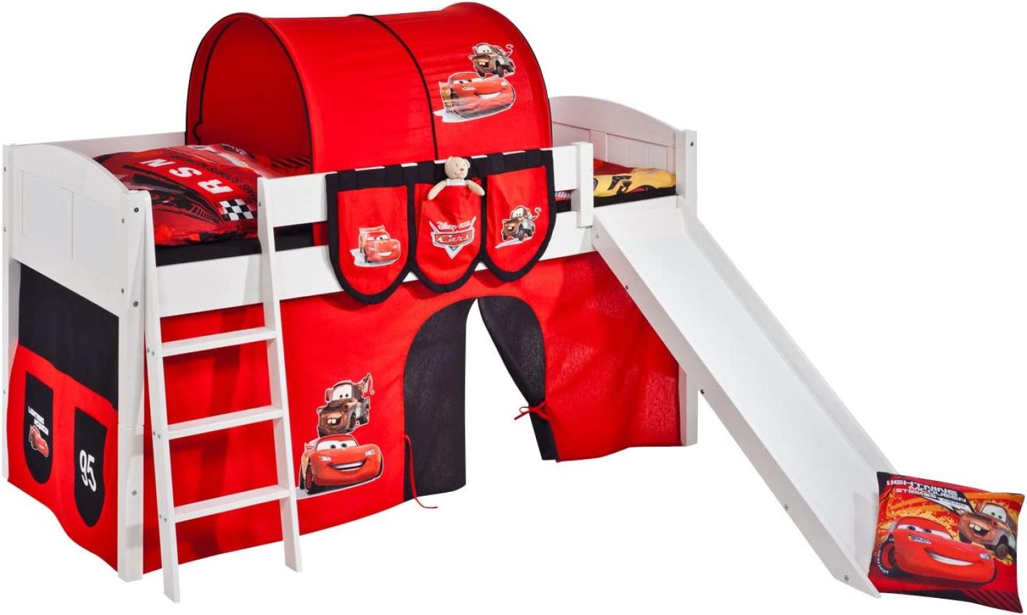 Lilokids 'Ida 4106' Spielbett 90 x 200 cm, Disney Cars, Kiefer massiv, mit Rutsche und Vorhang Bild 1