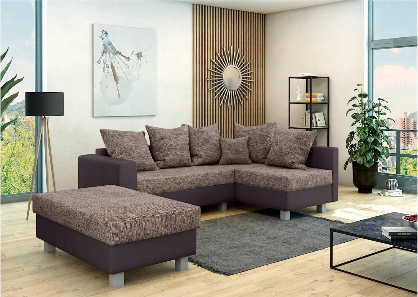 Stylefy Priamo Ecksofa Strukturstoff BERLIN Kunstleder MADRYT Hellbraun Dunkelbraun Rechts Bild 1