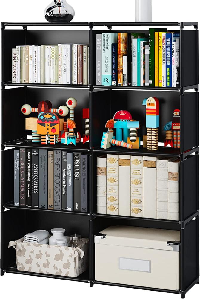 MOYIPIN Bücherregale, zusammengebautes Lagerregal, vertikales Schrank-Bücherregal für Schlafzimmer, Wohnzimmer, Zweireihige multifunktionale Aufbewahrungsausrüstung mit 8 Gittern (Schwarz) Bild 1